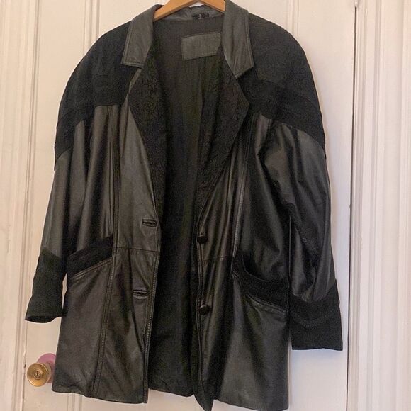 🎀 VINTAGE 🎀 80s Chic Black Leather & Suede Jacket Size Medium - Picture 3 of 13